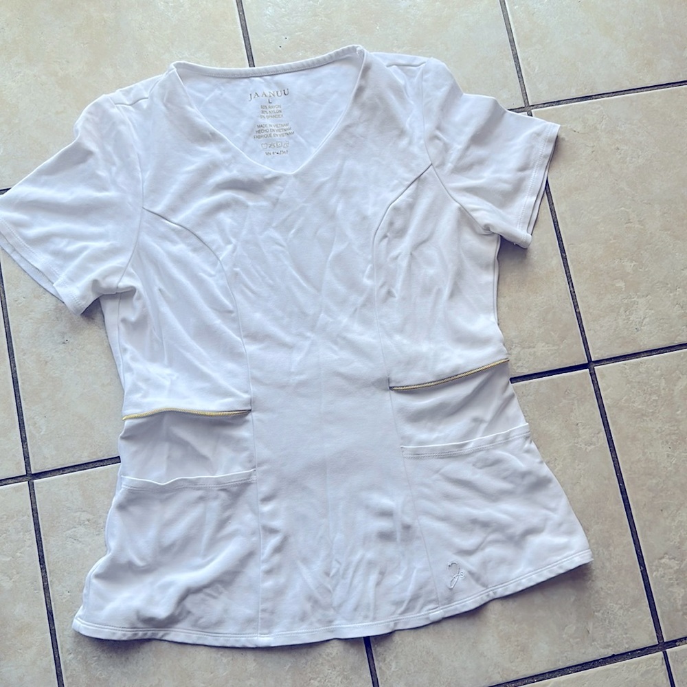 White scrub top